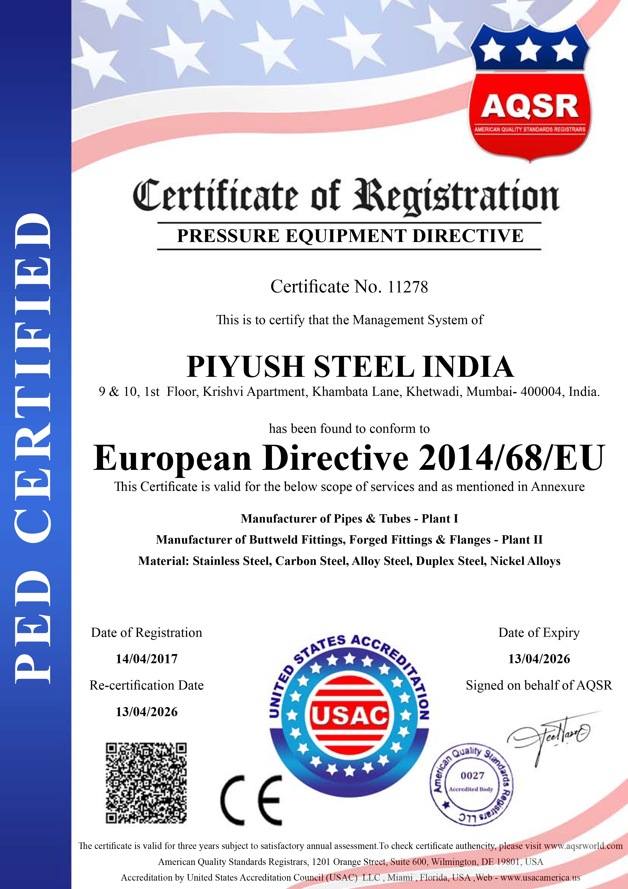  PRESSURE EQUIPMENT DIRECTIVE